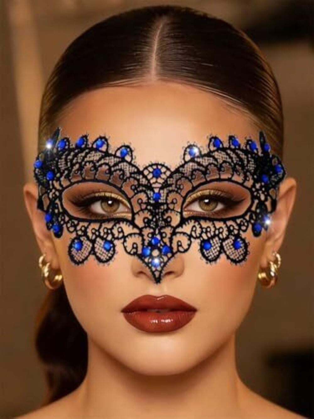2943 Masquerade Lace Mask Crystal Black Masks Ball Face Mask Halloween Eye